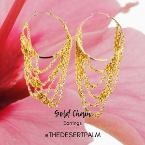 Gold Tone Chain Hoop Earrings | Layered Statement Dangles